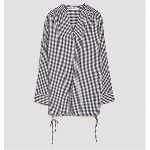 Zara gingham black and white long sleeve lace up sides button front shirt xs